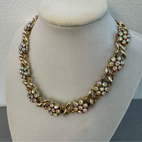 Jewelry - Vintage Aurora Borealis Crystal Choker Gold Tone 1950s Style